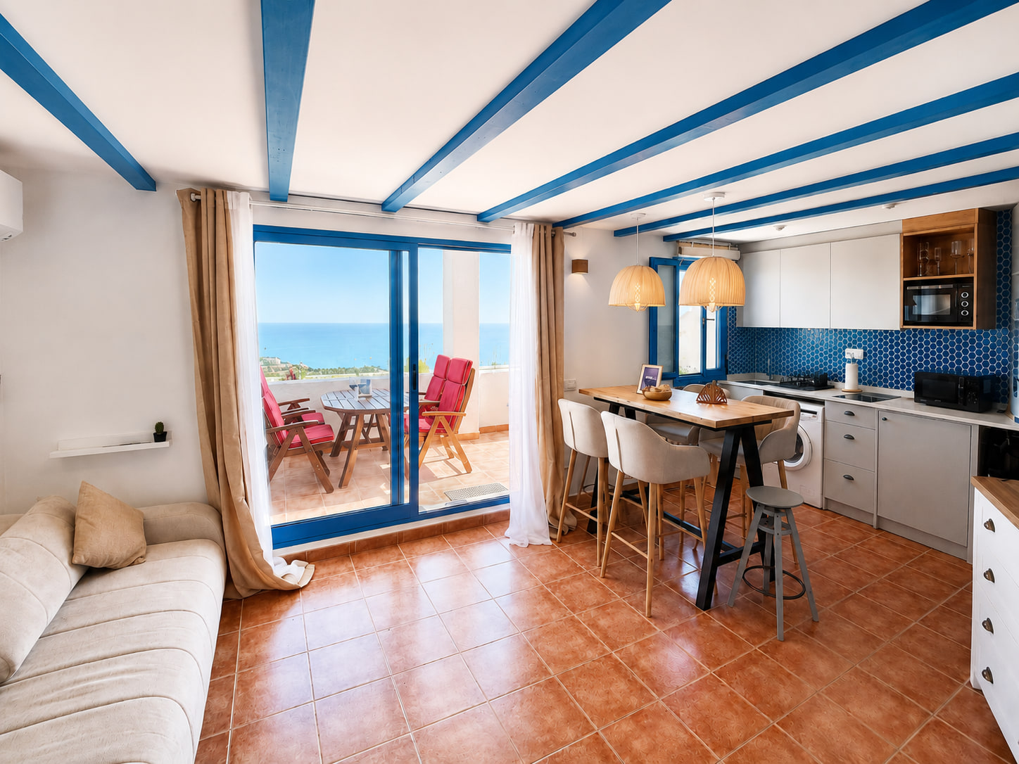 Salón y cocina del Apartamento Perla